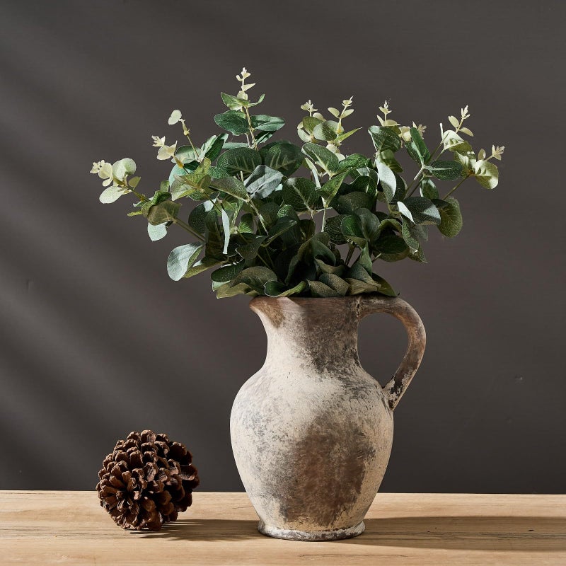 SIDUCAL Ceramic Rustic Farmhouse Vase with Handle, Terracotta Vase, Minimalist Decorative Vases for Home Decor, Table, Living Room, Shelf, Christmas Decoration(Gray) - Image 3