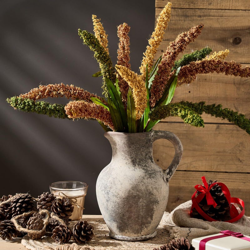SIDUCAL Ceramic Rustic Farmhouse Vase with Handle, Terracotta Vase, Minimalist Decorative Vases for Home Decor, Table, Living Room, Shelf, Christmas Decoration(Gray) - Image 4