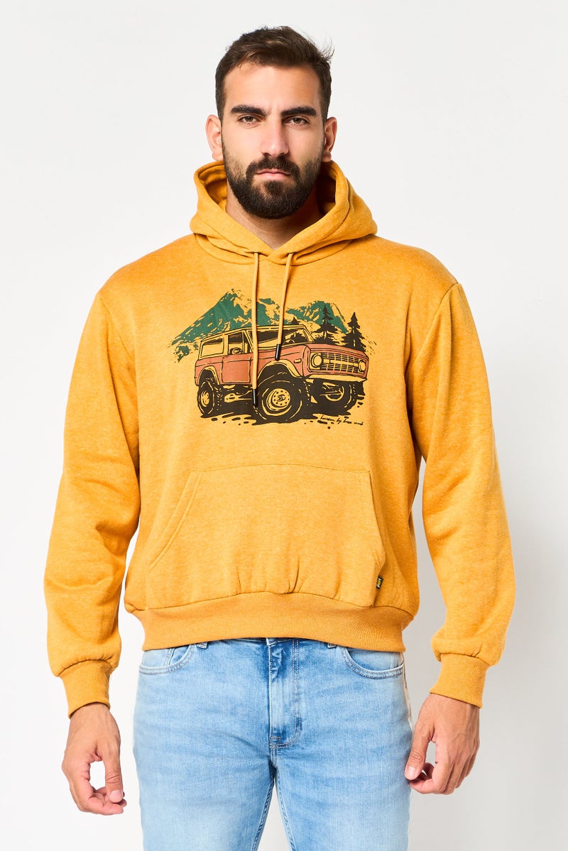 Horizon هودي فليز بأكمام طويلة وطباعة جرافيك للرجال، خردل - Image 1