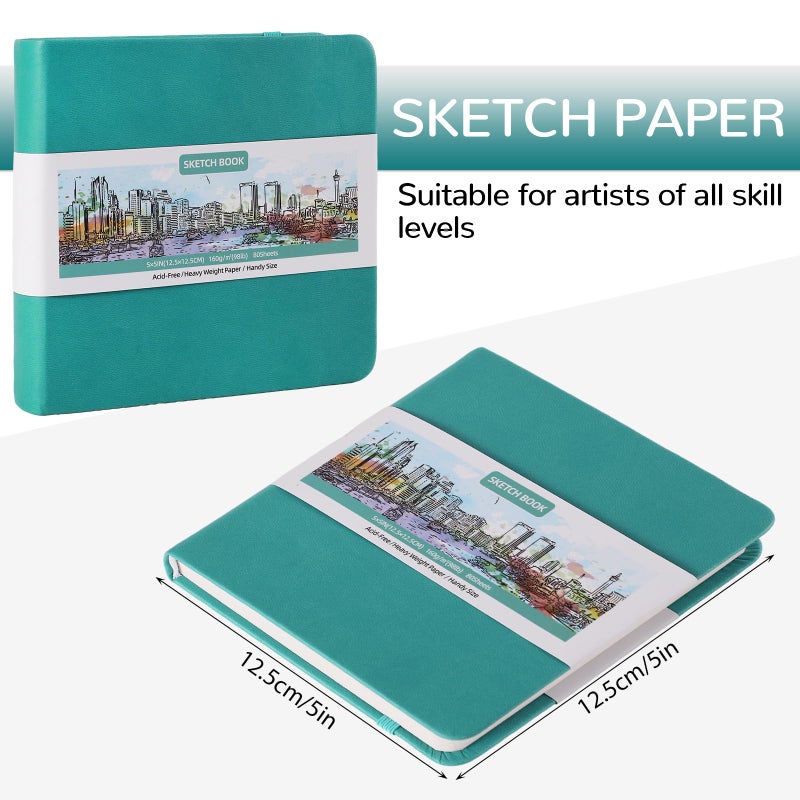 Prudiut Hardcover Pocket Sketchbook, 5" x 5" Square Mini Sketchbook, 98lb/160gsm Heavyweight Tiny Sketch Book, 80 Sheets Small Travel Drawing Journal for Adults, Artist, Ideal for Gift (Dark Blue) - Image 2