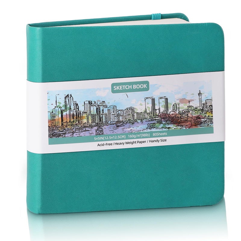 Prudiut Hardcover Pocket Sketchbook, 5" x 5" Square Mini Sketchbook, 98lb/160gsm Heavyweight Tiny Sketch Book, 80 Sheets Small Travel Drawing Journal for Adults, Artist, Ideal for Gift (Dark Blue) - Image 1