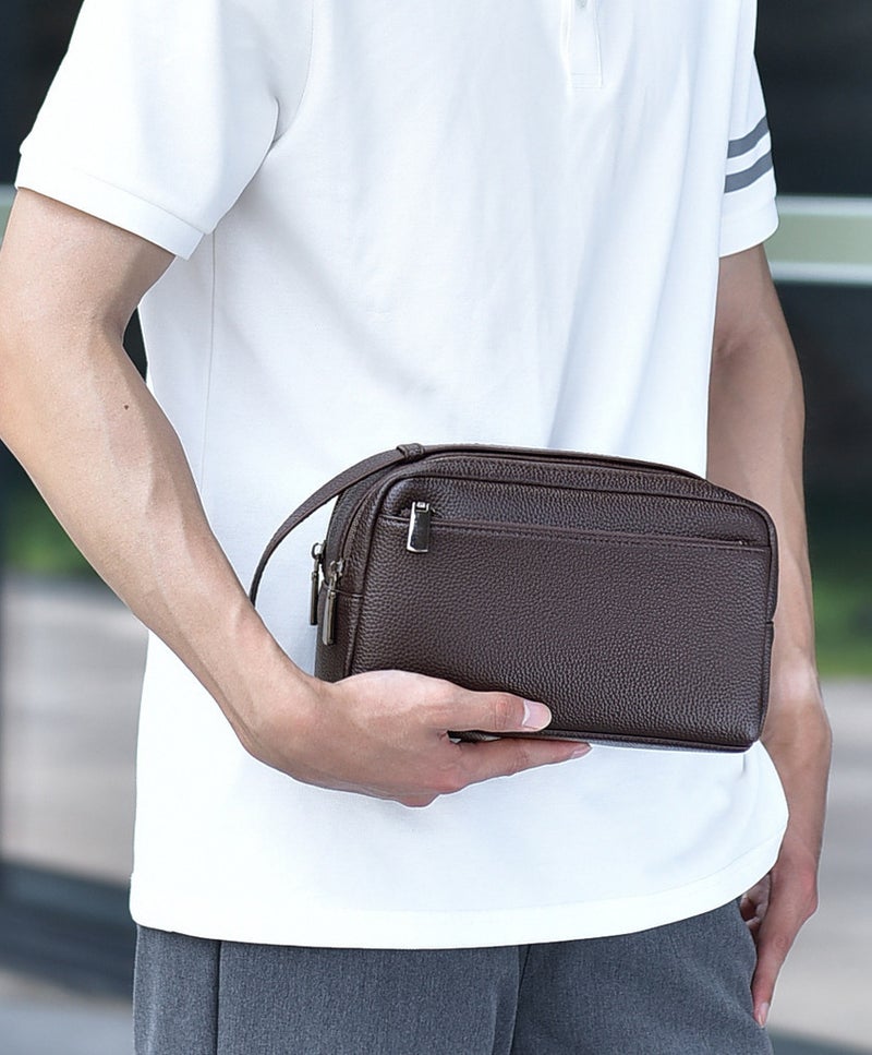 NOYE Men’s Double Wrist Strap Clutch Bag – Water-Resistant Travel Organizer with Multiple Compartments, Card Slots & Adjustable Handle, 22×13×8 cm-Brown - Image 1