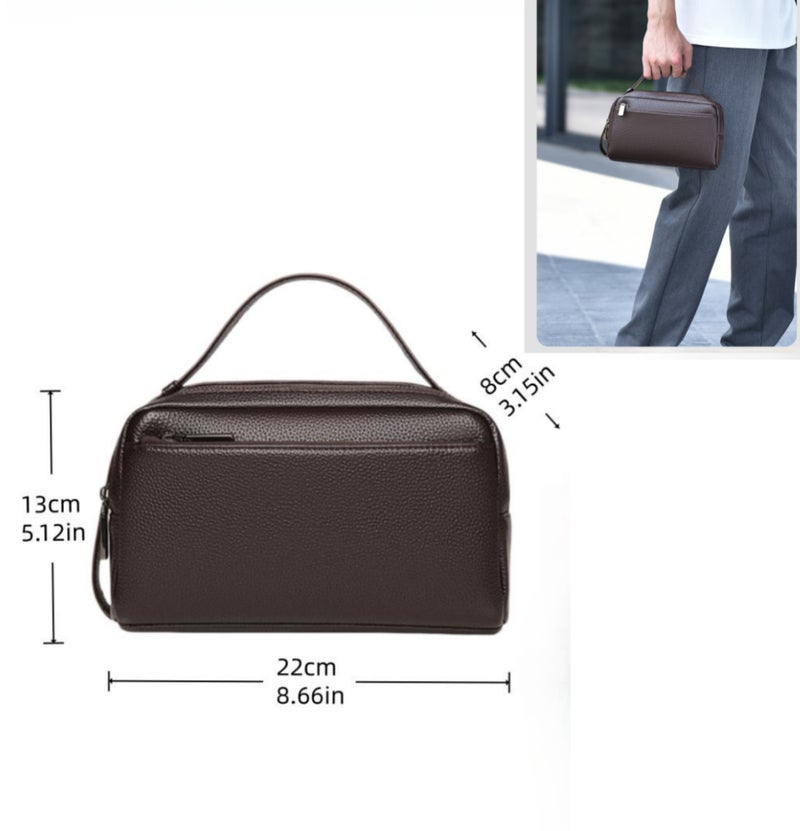 NOYE Men’s Double Wrist Strap Clutch Bag – Water-Resistant Travel Organizer with Multiple Compartments, Card Slots & Adjustable Handle, 22×13×8 cm-Brown - Image 3