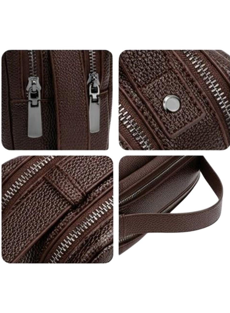 NOYE Men’s Double Wrist Strap Clutch Bag – Water-Resistant Travel Organizer with Multiple Compartments, Card Slots & Adjustable Handle, 22×13×8 cm-Brown - Image 4