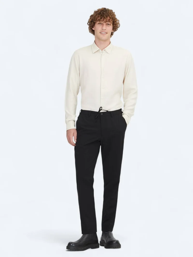 Kip Black Weaving Jogging Fit Casual Trousers