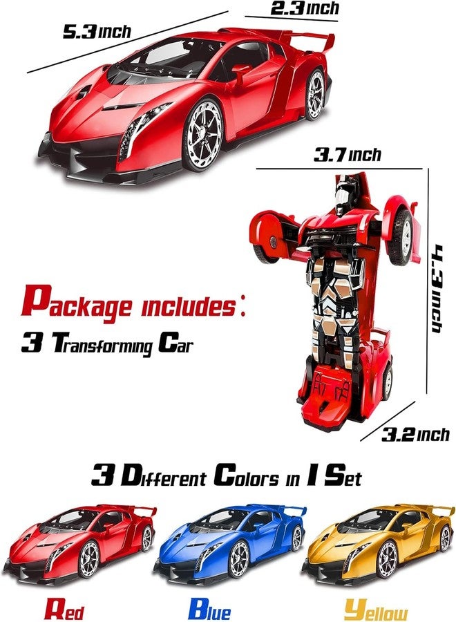 AMENON 3 Pack Transform Toys Robot Car Toys for Boys, 1:36 Automatic Deformation Push and Go Vehicle Toy Race Car for Kids Christmas Birthday Gifts - Image 5