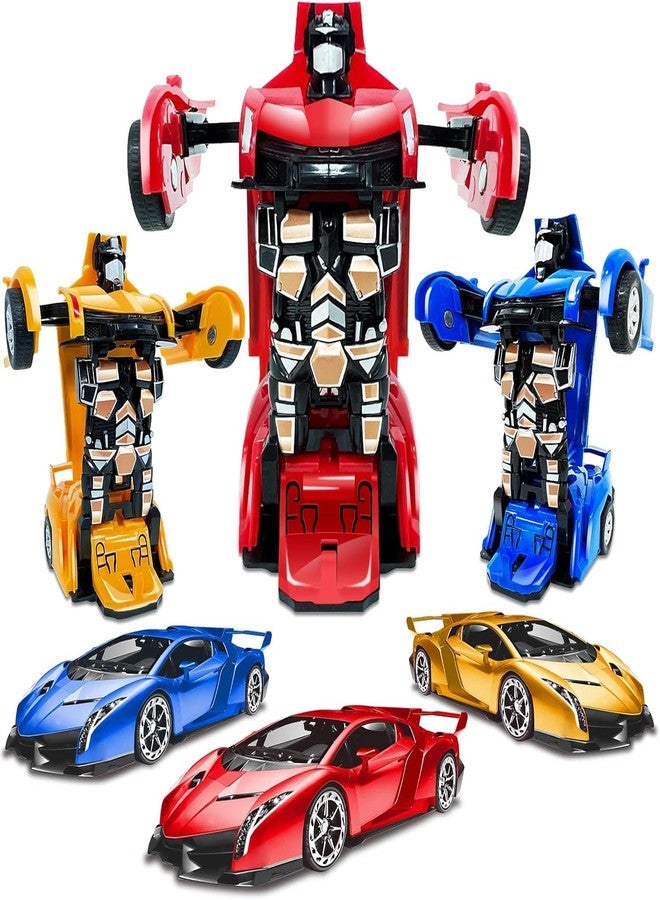 AMENON 3 Pack Transform Toys Robot Car Toys for Boys, 1:36 Automatic Deformation Push and Go Vehicle Toy Race Car for Kids Christmas Birthday Gifts - Image 1