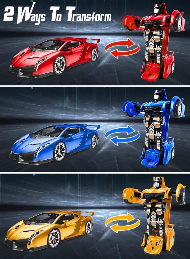 AMENON 3 Pack Transform Toys Robot Car Toys for Boys, 1:36 Automatic Deformation Push and Go Vehicle Toy Race Car for Kids Christmas Birthday Gifts - Image 2