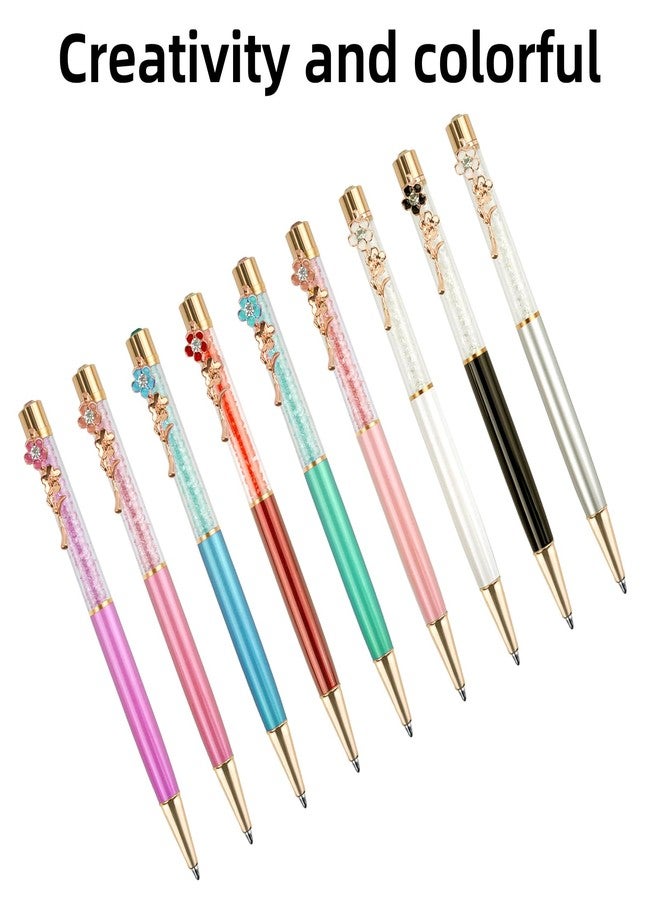 RANBOS Ballpoint Pens Set Crystal Diamond Metal Pen with Flowers for Journaling in Black Ink for Women Girls Galentine's Day Gifts Wedding Birthday School Office (Black+Silver+white) - Image 4