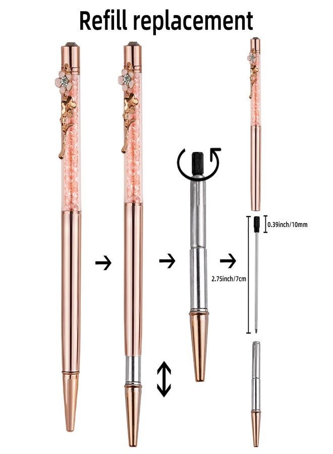 RANBOS Ballpoint Pens Set Crystal Diamond Metal Pen with Flowers for Journaling in Black Ink for Women Girls Galentine's Day Gifts Wedding Birthday School Office (Black+Silver+white) - Image 3