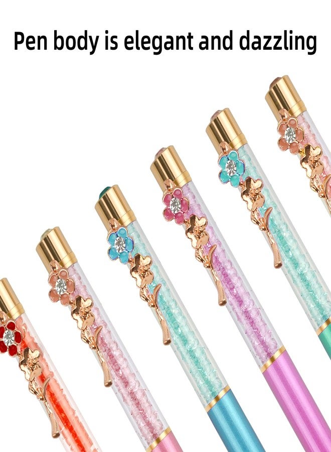 RANBOS Ballpoint Pens Set Crystal Diamond Metal Pen with Flowers for Journaling in Black Ink for Women Girls Galentine's Day Gifts Wedding Birthday School Office (Black+Silver+white) - Image 5