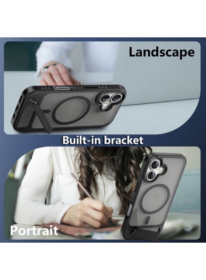 Astralxipher Strong Magnetic Shockproof iPhone 16plus Case - Frosted Black Semi-Transparent Back | Hidden Stand (Horizontal/Vertical) + Anti-Slip Grip |（black） - Image 3