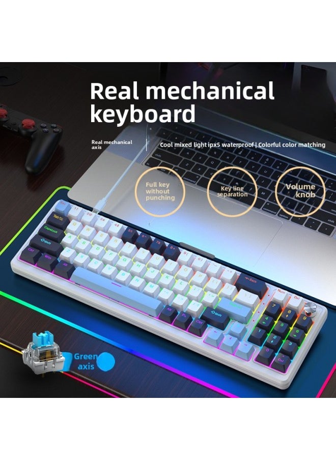 Y-FRUITFUL K78 Color Matching Mechanical Keyboard RGB Customized Wired Keyboard Game Office Computer Keyboard-Color:K78-deep Sea Blue (type-c+RGB Mixed Color)