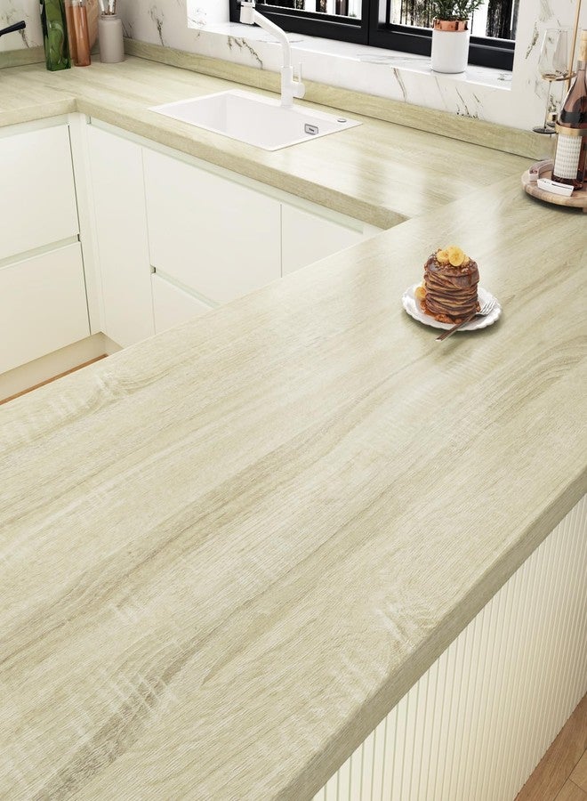 WESTICK Light Oak Wood Contact Paper Peel and Stick Countertop Beige Wood Grain Wallpaper Self Adhesive Vinyl Wrap Waterproof Wooden Wall Paper for Counter Covering Tables Kitchen Cabinets 15.8"x80" - Image 1