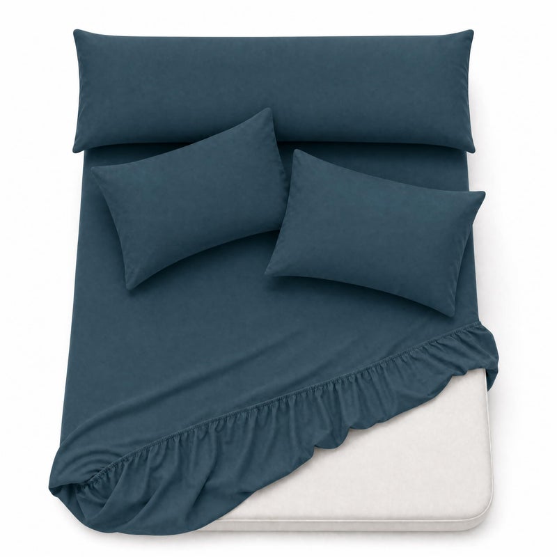 Ultra Soft 4-Piece Bed Sheets Set — Deep Pocket Fitted Sheet -2 Pillowcases & Large Pillowcase - Deep Pocket with 360° Elastic Band, | (Petrol Blue, 160 * 200 * 30 Cm, 4-Piece) - Image 1