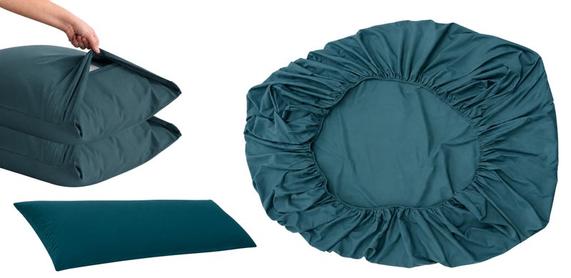 Ultra Soft 4-Piece Bed Sheets Set — Deep Pocket Fitted Sheet -2 Pillowcases & Large Pillowcase - Deep Pocket with 360° Elastic Band, | (Petrol Blue, 160 * 200 * 30 Cm, 4-Piece) - Image 3