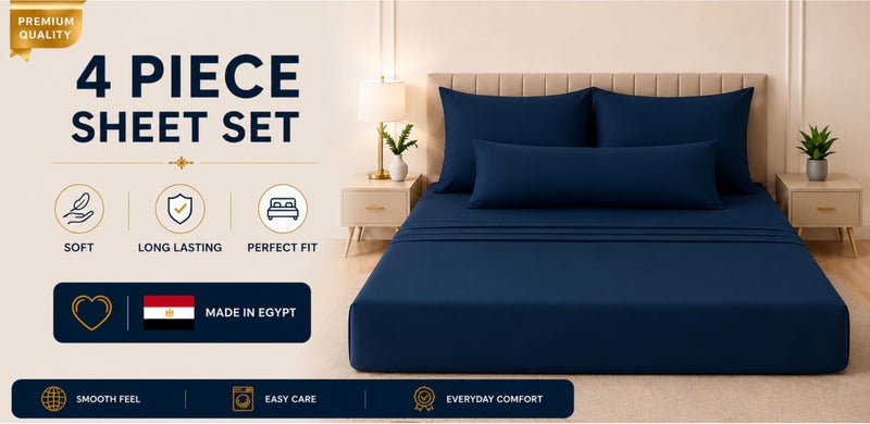 Ultra Soft 4-Piece Bed Sheets Set — Deep Pocket Fitted Sheet -2 Pillowcases & Large Pillowcase - Deep Pocket with 360° Elastic Band, | (Petrol Blue, 160 * 200 * 30 Cm, 4-Piece) - Image 2
