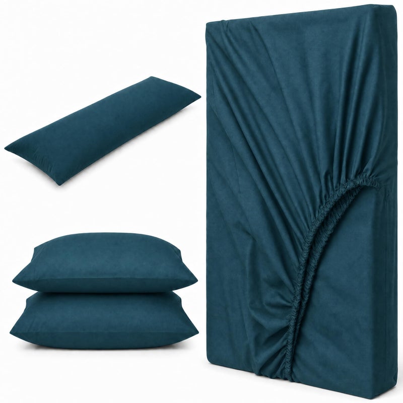 Ultra Soft 4-Piece Bed Sheets Set — Deep Pocket Fitted Sheet -2 Pillowcases & Large Pillowcase - Deep Pocket with 360° Elastic Band, | (Petrol Blue, 160 * 200 * 30 Cm, 4-Piece) - Image 4