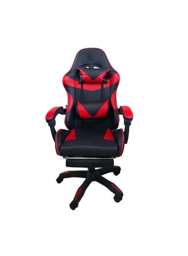 FURALUX Gaming Chair with Footrest, Reclining Backrest, Fixed Armrests, Lumbar & Headrest Support, Height Adjustable Swivel Computer Chair – Black & Red - Image 1
