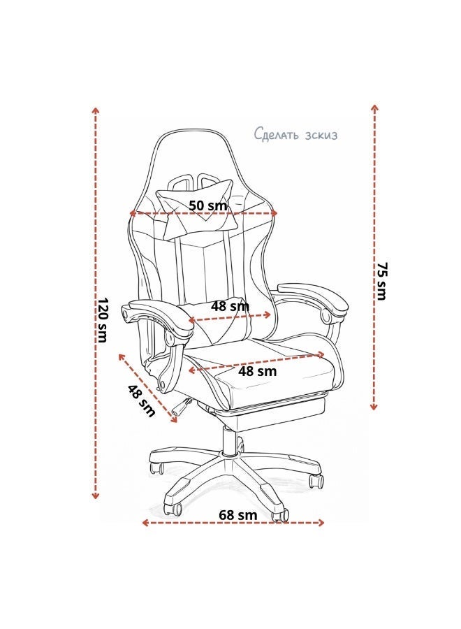FURALUX Gaming Chair with Footrest, Reclining Backrest, Fixed Armrests, Lumbar & Headrest Support, Height Adjustable Swivel Computer Chair – Black & Red - Image 2