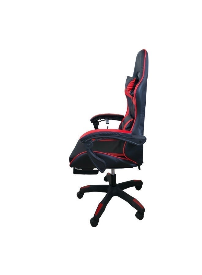 FURALUX Gaming Chair with Footrest, Reclining Backrest, Fixed Armrests, Lumbar & Headrest Support, Height Adjustable Swivel Computer Chair – Black & Red - Image 4