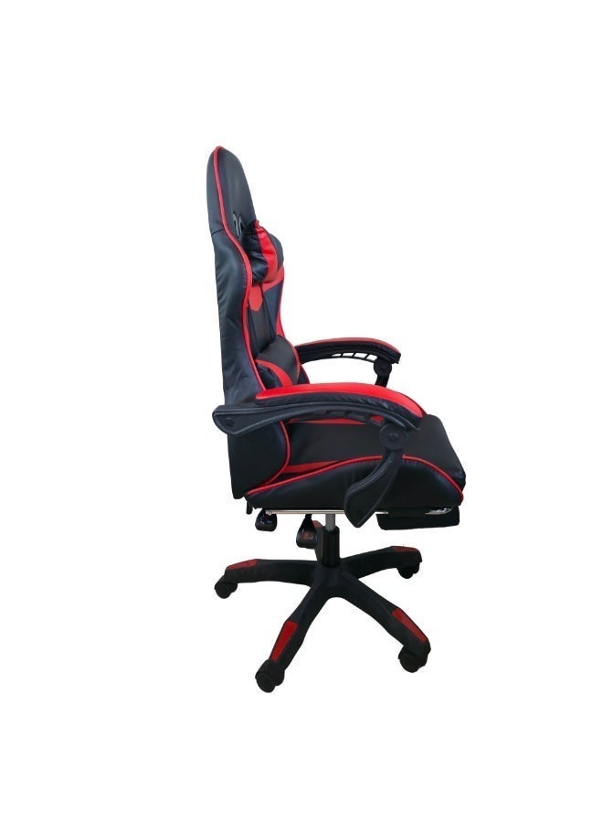 FURALUX Gaming Chair with Footrest, Reclining Backrest, Fixed Armrests, Lumbar & Headrest Support, Height Adjustable Swivel Computer Chair – Black & Red - Image 3