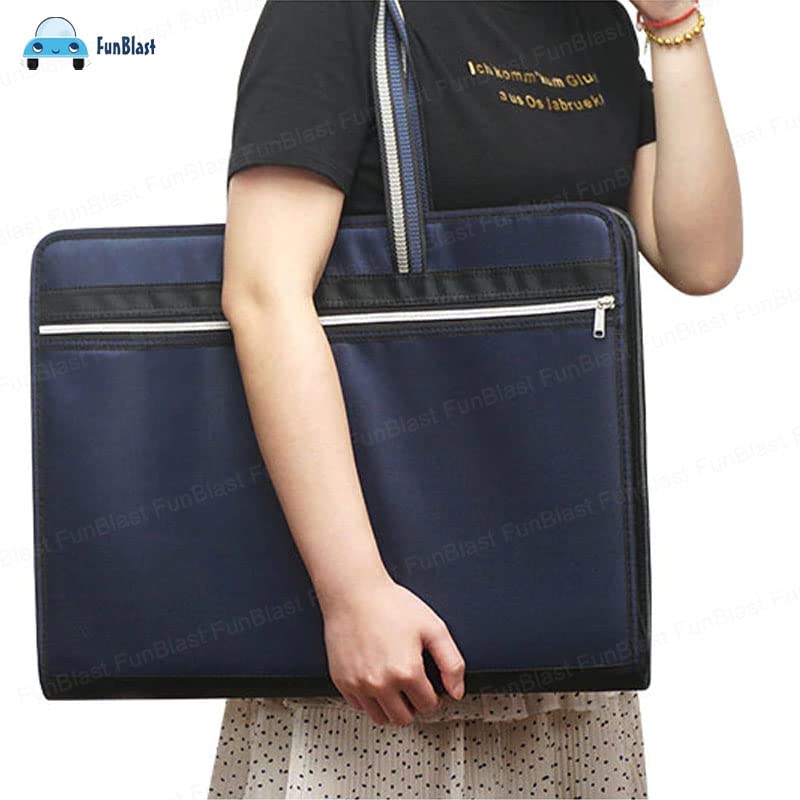FunBlast محفظة ملفات بحجم A3 مع قفل سحاب – حقيبة تخزين ملفات بـ 12 جيب، حقيبة تنظيم ملفات السفر، حامل ملفات الفنانين/الشهادات (أزرق داكن) - Image 4