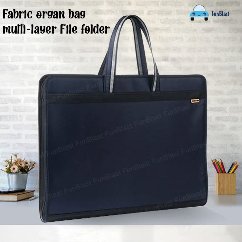 FunBlast محفظة ملفات بحجم A3 مع قفل سحاب – حقيبة تخزين ملفات بـ 12 جيب، حقيبة تنظيم ملفات السفر، حامل ملفات الفنانين/الشهادات (أزرق داكن) - Image 5
