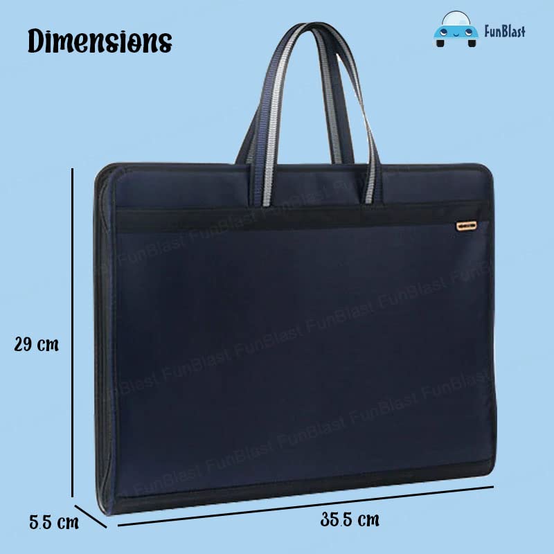 FunBlast محفظة ملفات بحجم A3 مع قفل سحاب – حقيبة تخزين ملفات بـ 12 جيب، حقيبة تنظيم ملفات السفر، حامل ملفات الفنانين/الشهادات (أزرق داكن) - Image 2