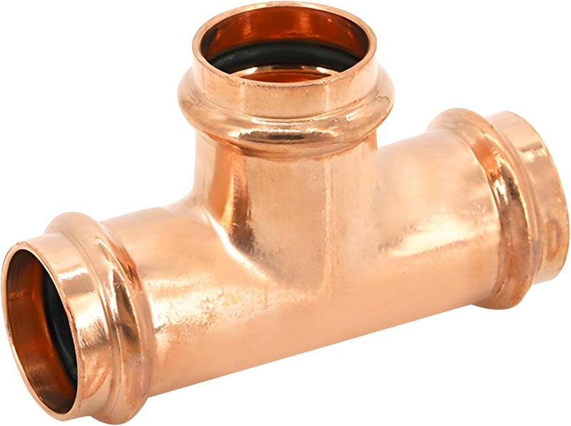 15Mm Copper Press Fitting Tee, Double Press Plumbing Connector, Lead-Free, T-Shape Coupling For Water Heating Systems - Image 1