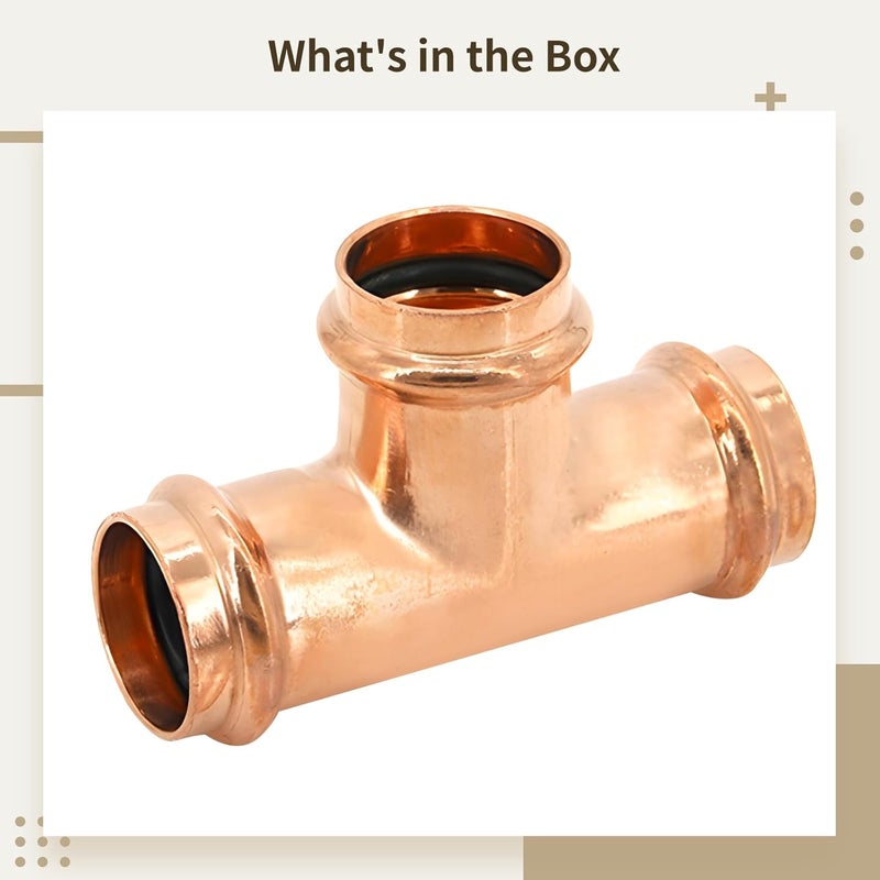 15Mm Copper Press Fitting Tee, Double Press Plumbing Connector, Lead-Free, T-Shape Coupling For Water Heating Systems - Image 4