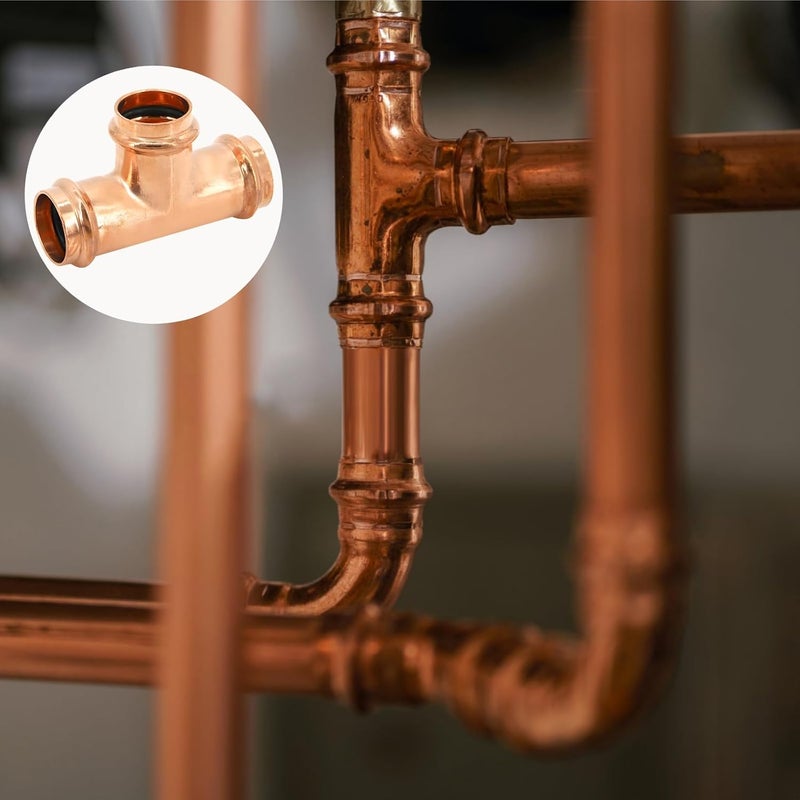 15Mm Copper Press Fitting Tee, Double Press Plumbing Connector, Lead-Free, T-Shape Coupling For Water Heating Systems - Image 2