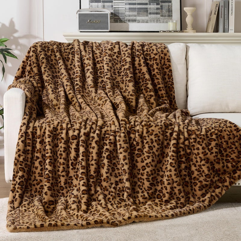 GALMAXS7 Cheetah Throw Blanket, Double-Sided Plush Fluffy - Luxury Faux Fur Leopard Print Blanket, Soft and Cozy Room Decor (50x60 Inches, Brown) - Image 1