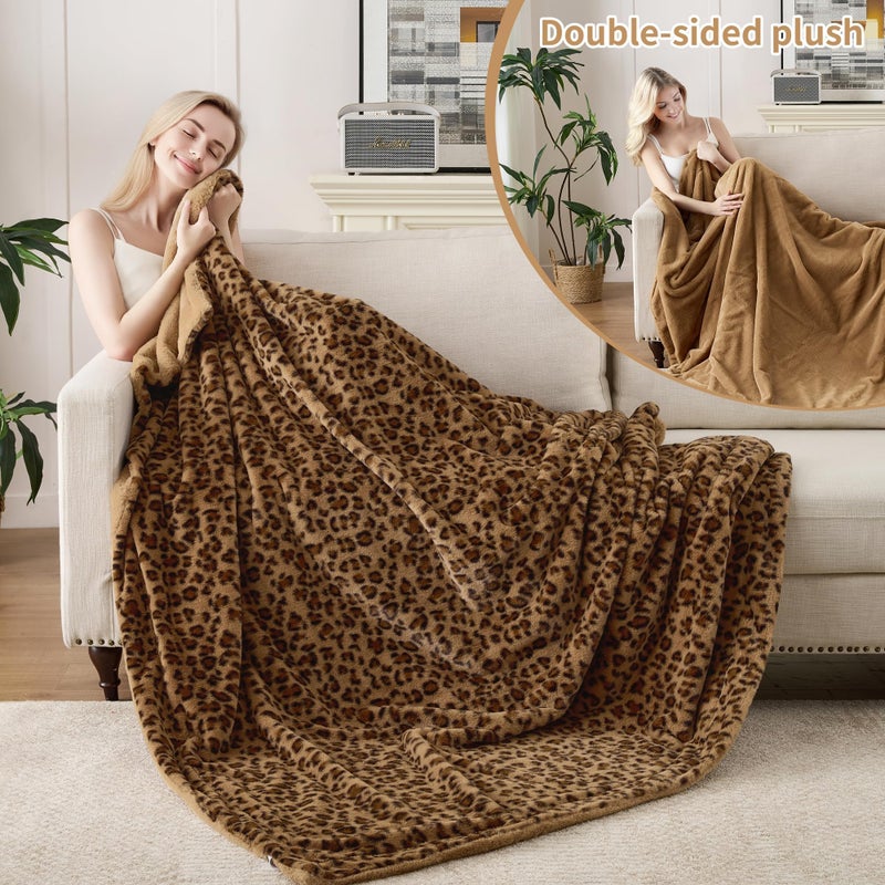 GALMAXS7 Cheetah Throw Blanket, Double-Sided Plush Fluffy - Luxury Faux Fur Leopard Print Blanket, Soft and Cozy Room Decor (50x60 Inches, Brown) - Image 3