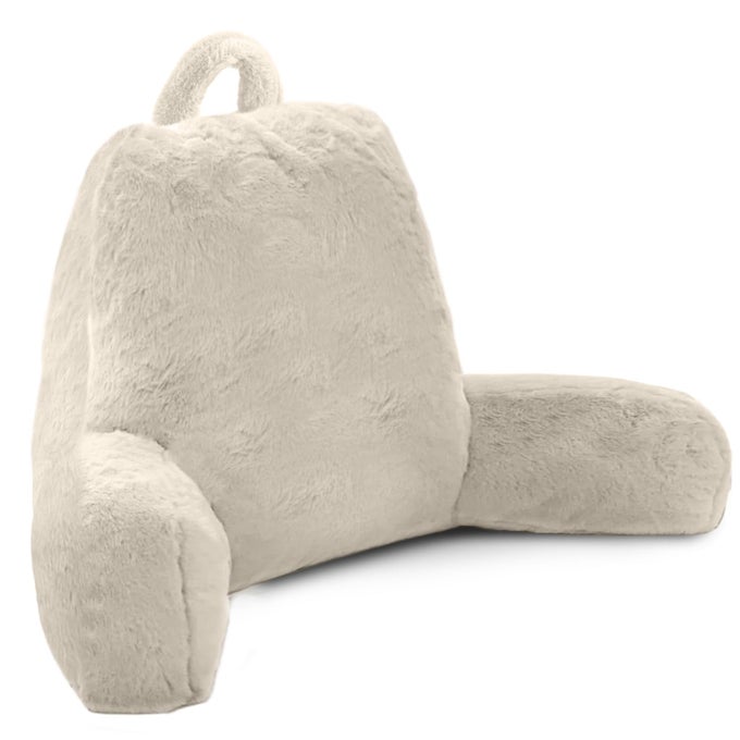 READING PILLOW FOR SITTING IN BED ADULT READING PILLOW WITH SHREDDED MEMORY FOAM BED PILLOW WITH FAUX FUR WASHABLE COVER BACK PILLOW SITTING UP WITH EXTEND ARMS BEIGE LARGE