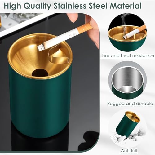 NYRWANA Stainless Steel Windproof Ashtray with Lid | Rustproof, Easy-to-Clean Ash Holder for Smokers | Elegant Indoor Outdoor Ash Tray for Patio, Home, Office, Bar & Garden Use (Green) - Image 5