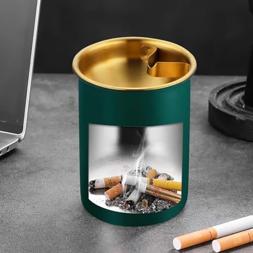NYRWANA Stainless Steel Windproof Ashtray with Lid | Rustproof, Easy-to-Clean Ash Holder for Smokers | Elegant Indoor Outdoor Ash Tray for Patio, Home, Office, Bar & Garden Use (Green) - Image 2