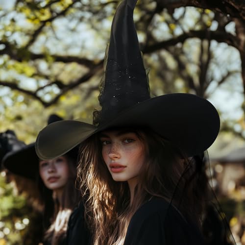 UQJE Women's Large Witch Hat Adult Black Mesh Witches Hat Halloween Costume - Image 4
