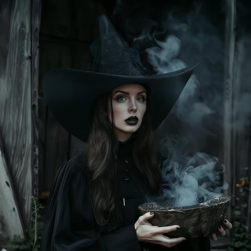 UQJE Women's Large Witch Hat Adult Black Mesh Witches Hat Halloween Costume - Image 2