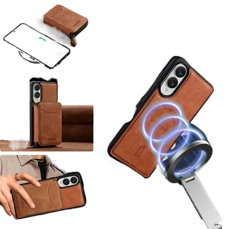 MagSafe Samsung s24 Leather Case Texture for Samsung S25 Ultra Samsung S25 with Zipper Card Holder and Kickstand and Anti Skid in Black - Image 5