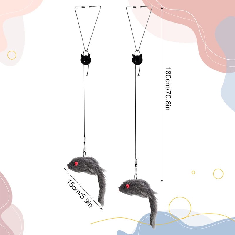 Fuyamp 2 Packs Door Hanging Cat Toy, Hanging Door Cat Toy Mouse Teaser Toys Retractable Cat Toy Interactive Cay Toy Funny Mouse Cat Toy for Indoor Cat Kitten Hunting Exercising Eliminating - Image 2