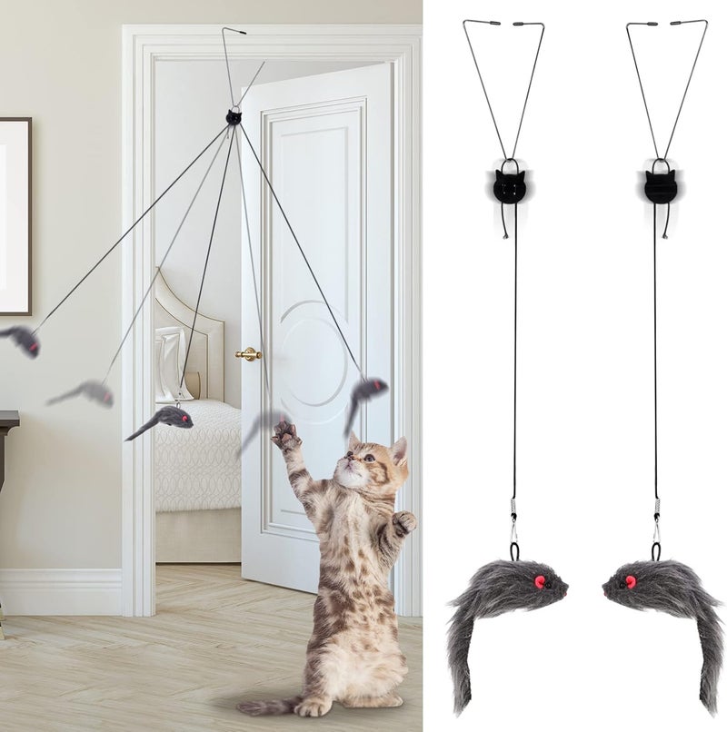 Fuyamp 2 Packs Door Hanging Cat Toy, Hanging Door Cat Toy Mouse Teaser Toys Retractable Cat Toy Interactive Cay Toy Funny Mouse Cat Toy for Indoor Cat Kitten Hunting Exercising Eliminating - Image 1