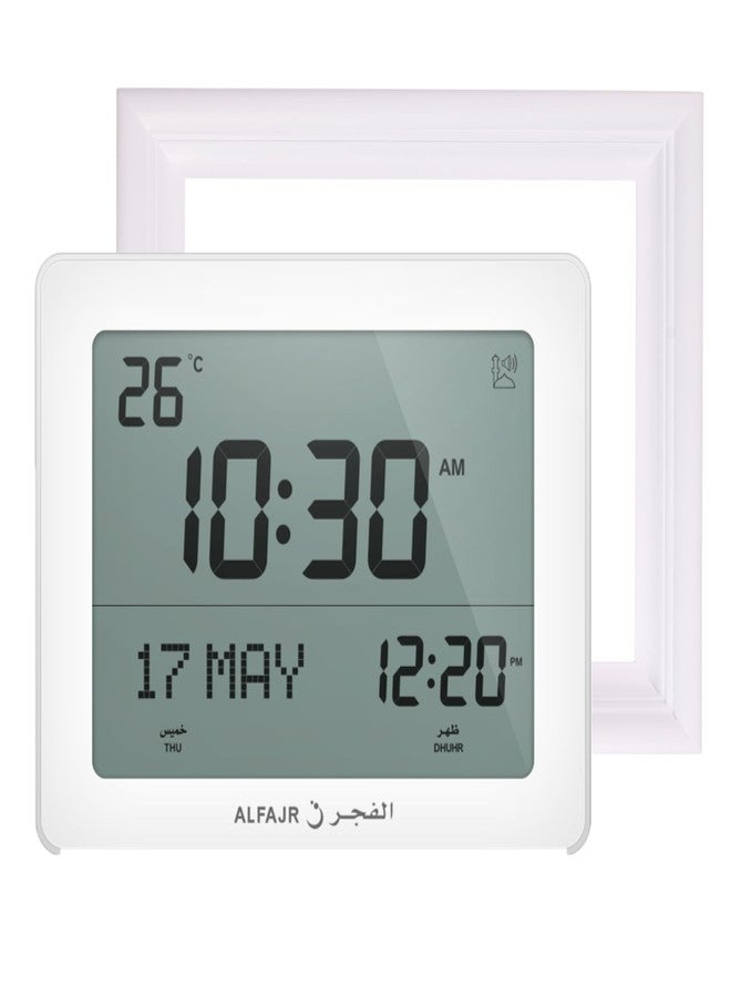 ALFAJR Automatic Worldwide Digital Azan/Athan/Nimaz Prayer Wall and Desk White Clock CF-19 with Detachable Frame (White) - Image 1