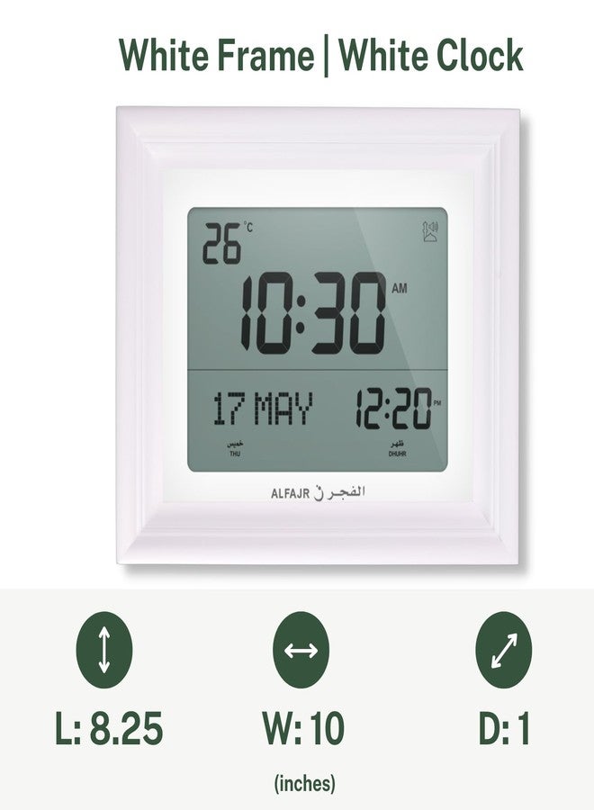 ALFAJR Automatic Worldwide Digital Azan/Athan/Nimaz Prayer Wall and Desk White Clock CF-19 with Detachable Frame (White) - Image 5