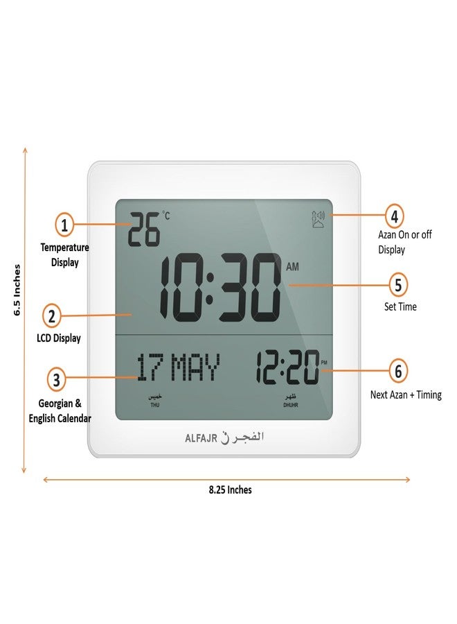 ALFAJR Automatic Worldwide Digital Azan/Athan/Nimaz Prayer Wall and Desk White Clock CF-19 with Detachable Frame (White) - Image 4