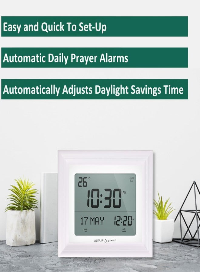 ALFAJR Automatic Worldwide Digital Azan/Athan/Nimaz Prayer Wall and Desk White Clock CF-19 with Detachable Frame (White) - Image 3