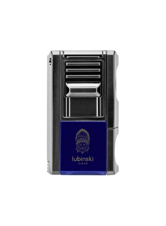 Lubinski Metal 4 in 1 Lighter V-Shaped Cutter Holder Needle Punch Holder Butane Gas Refillable Blue - Image 1