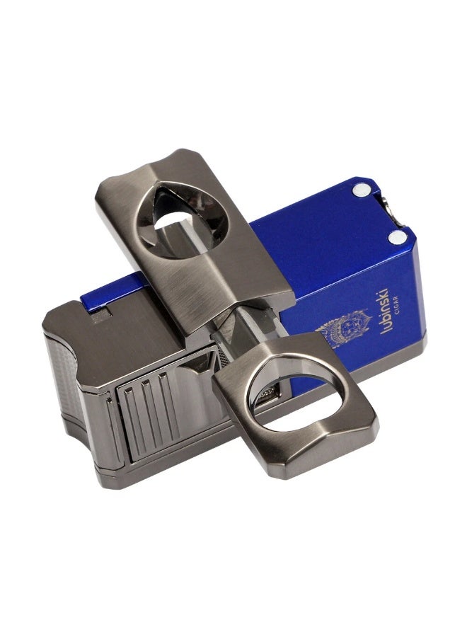 Lubinski Metal 4 in 1 Lighter V-Shaped Cutter Holder Needle Punch Holder Butane Gas Refillable Blue - Image 3