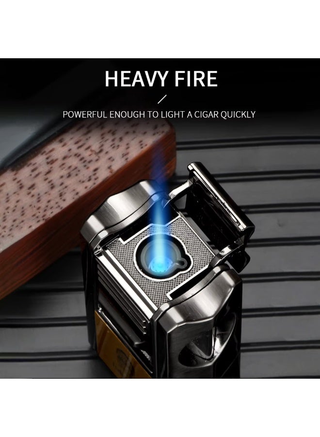 Lubinski Metal 4 in 1 Lighter V-Shaped Cutter Holder Needle Punch Holder Butane Gas Refillable Blue - Image 4