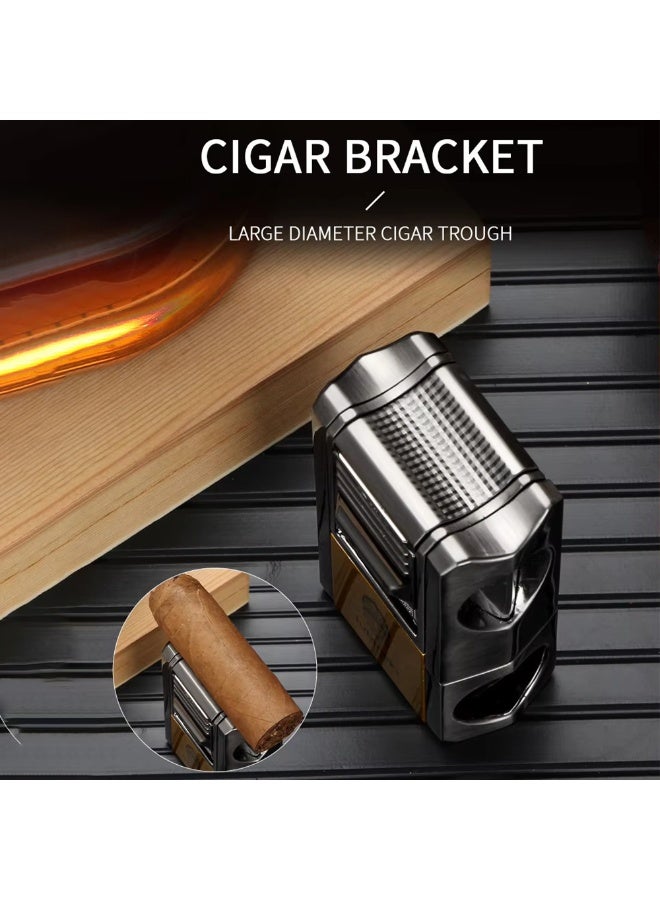 Lubinski Metal 4 in 1 Lighter V-Shaped Cutter Holder Needle Punch Holder Butane Gas Refillable Blue - Image 5